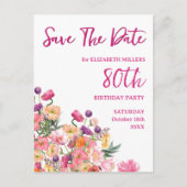 Elegante Bloemen 80ste Verjaardagsfeest Save The D Aankondigingskaart (Voorkant)