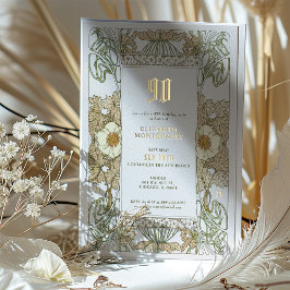 Elegante Bloemen 90e Verjaardagsfeestje Folie Acce Uitnodiging