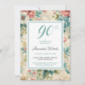 Elegante bloemen 90ste verjaardag mijlpaal viering kaart (Voorkant)