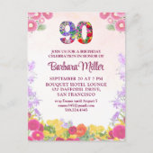 Elegante Bloemen 90ste Verjaardag Uitnodiging (Voorkant)