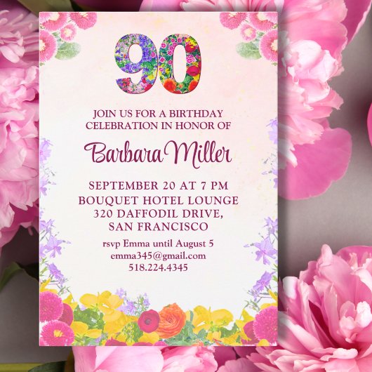 Elegante Bloemen 90ste Verjaardagsfeest - 90 jaar Kaart