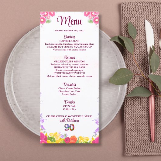 Elegante Bloemen 90ste Verjaardagsfeest / 90 jaar Menu