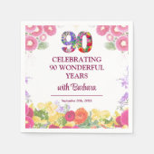 Elegante Bloemen 90ste Verjaardagsfeest / 90 jaar Servet (Voorkant)