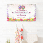 Elegante Bloemen 90ste Verjaardagsfeest / 90 jaar Spandoek (Insitu)