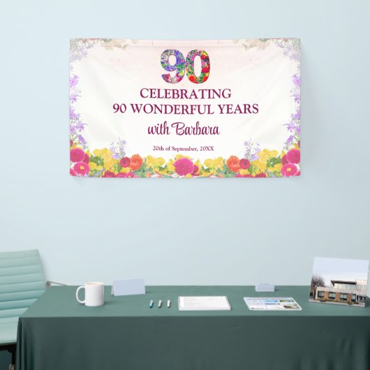 Elegante Bloemen 90ste Verjaardagsfeest / 90 jaar Spandoek (Beurs)