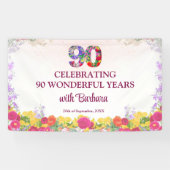 Elegante Bloemen 90ste Verjaardagsfeest / 90 jaar Spandoek (Horizontaal)