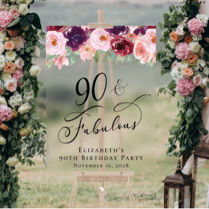 Elegante bloemen 90ste verjaardagsfeest welkom hel acryl bord