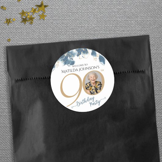 Elegante Bloemen 90ste Verjaardagsfeestgunst Ronde Sticker