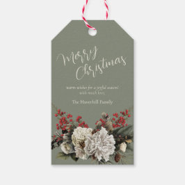 Elegante Bloemen Aangepaste Familienaam Kerstmis Cadeaulabel