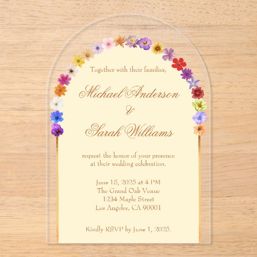 Elegante bloemen acryl bruiloft uitnodigingen (Voorkant)