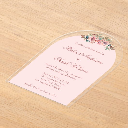 Elegante bloemen acryl bruiloft uitnodigingen (Laagn)