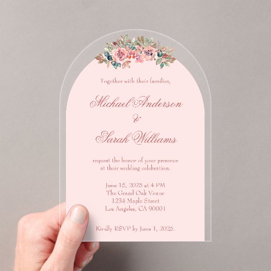 Elegante bloemen acryl bruiloft uitnodigingen (Insitu (Draagbaar))