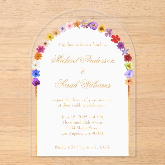 Elegante bloemen acryl bruiloft uitnodigingen (Voorkant)