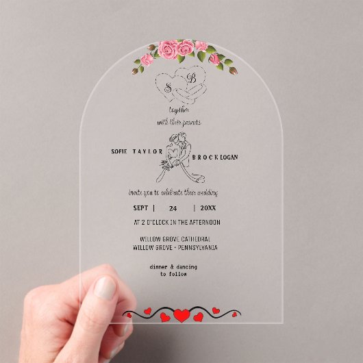 Elegante Bloemen Acryl Huwelijksuitnodiging met Mo Acryl Uitnodigingen (Insitu (Draagbaar))