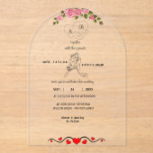 Elegante Bloemen Acryl Huwelijksuitnodiging met Mo Acryl Uitnodigingen (Voorkant)