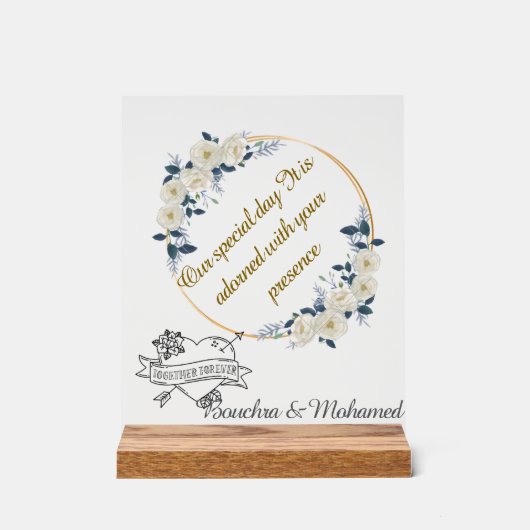 Elegante Bloemen Acryl Trouwbord – Aangepaste name Acryl Bord (Voorkant)