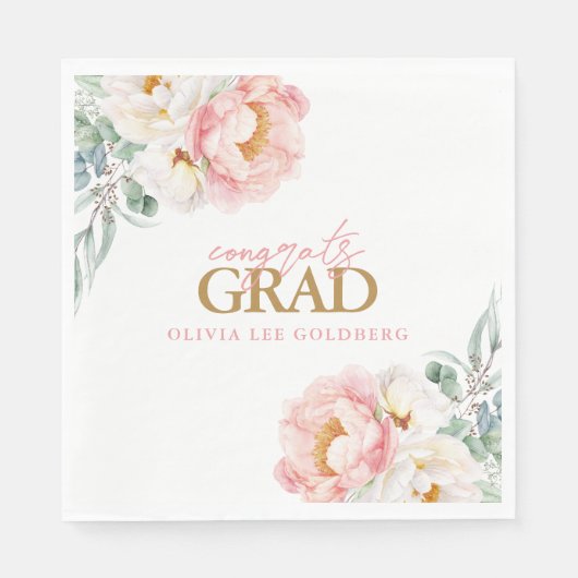 Elegante Bloemen Afstudeer Servetten (Voorkant)