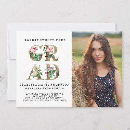  ELEGANTE BLOEMEN AFSTUDEREN AANKONDIGING (Voorkant)