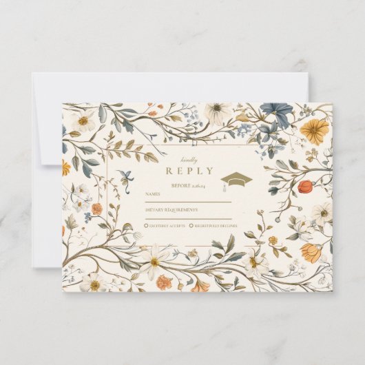 Elegante  Bloemen Afstuderen RSVP Card Kaartje (Voorkant)