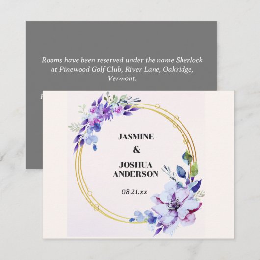 Elegante Bloemen Aquarel Gouden Cirkel Huwelijk Notitiekaartje (Voorkant / Achterkant)