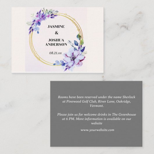 Elegante Bloemen Aquarel Gouden Cirkel Huwelijk Notitiekaartje (Voorkant / Achterkant)