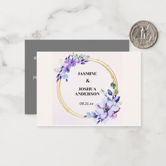 Elegante Bloemen Aquarel Gouden Cirkel Huwelijk Notitiekaartje (Voorkant / Achterkant in situ)