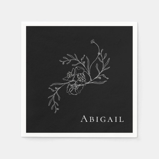 Elegante  Bloemen B/W Cocktaildouche Servet (Voorkant)