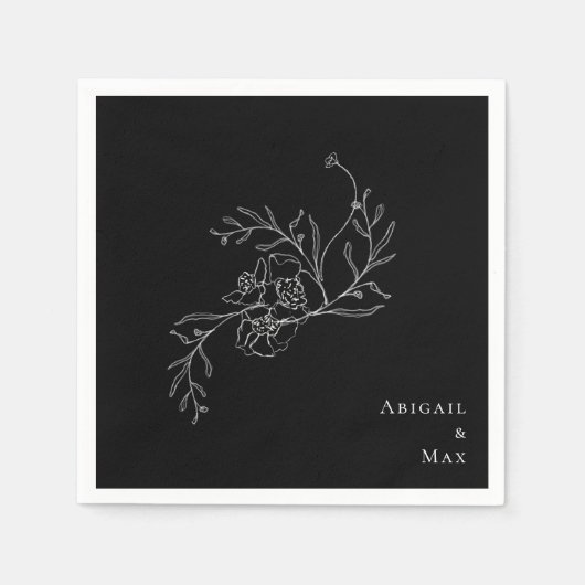 Elegante  Bloemen B/W Trouwcocktail Servet (Voorkant)