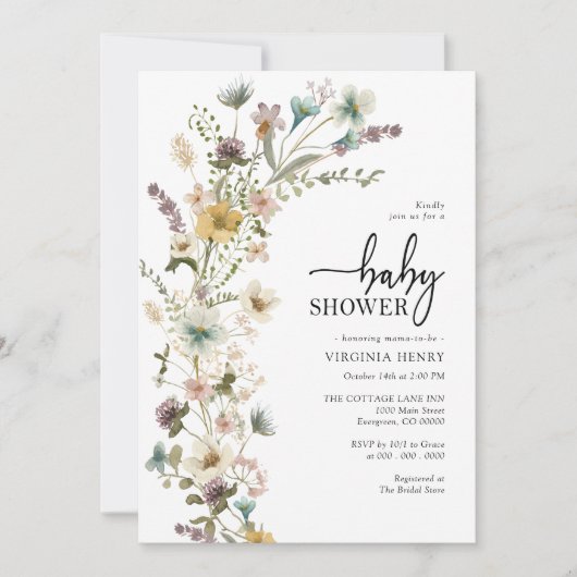 Elegante bloemen babyshower uitnodiging (Voorkant)