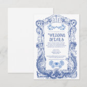 Elegante Bloemen Barok Blauw Column Huwelijk Informatiekaartje (Voorkant / Achterkant)