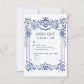 Elegante Bloemen Barok Blauw Column Huwelijk RSVP Kaartje (Voorkant)