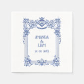 Elegante Bloemen Barok Blauw Column Huwelijk Servet (Voorkant)