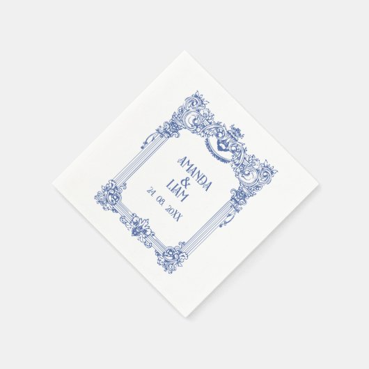 Elegante Bloemen Barok Blauw Column Huwelijk Servet (Hoek)