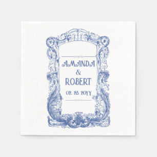 Elegante Bloemen Barok Blauw Column Huwelijk Servet