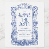 Elegante Bloemen Barok Blauw Column Huwelijk Wijn Etiket (Enkel label)