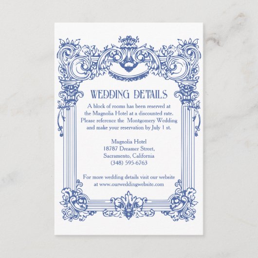 Elegante Bloemen Barok Column Trouwdetails Informatiekaartje (Voorkant)