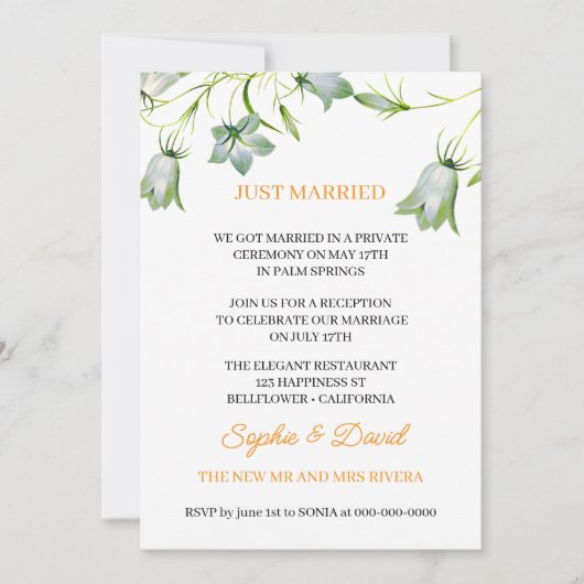 Elegante Bloemen Bellflower Net Getrouwd Huwelijk Kaart (Voorkant)