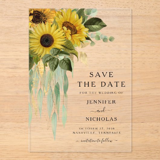 Elegante bloemen Bewaar de datum Acryl Uitnodigingen (Voorkant)