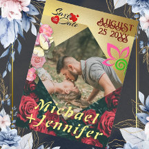 Elegante Bloemen Bewaar de datum Custom Foto Bruil