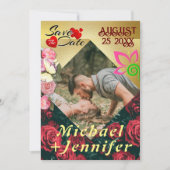 Elegante Bloemen Bewaar de datum Custom Foto Bruil Kaart (Voorkant)