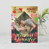 Elegante Bloemen Bewaar de datum Custom Foto Bruil Kaart (Staand voorkant)