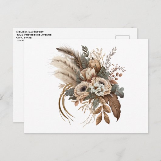 Elegante bloemen, bladeren en veren briefkaart (Voorkant / Achterkant)