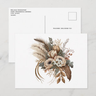 Elegante bloemen, bladeren en veren briefkaart