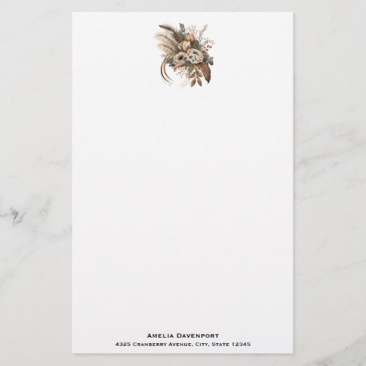 Elegante bloemen, bladeren en veren briefpapier (Voorkant)