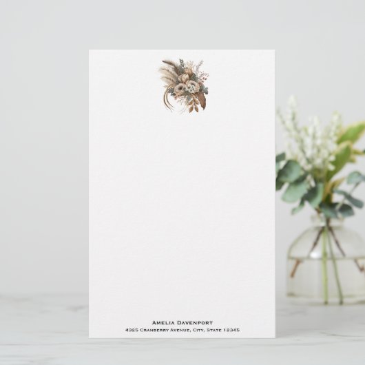 Elegante bloemen, bladeren en veren briefpapier (Staand voorkant)