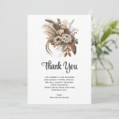 Elegante bloemen bladeren en veren bruiloft bedankkaart (Staand voorkant)