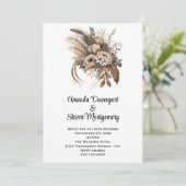 Elegante bloemen bladeren en veren bruiloft kaart (Staand voorkant)