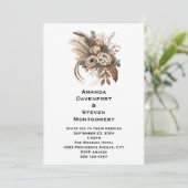 Elegante bloemen bladeren en veren bruiloft kaart (Staand voorkant)