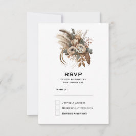 Elegante bloemen bladeren en veren bruiloft RSVP kaartje