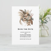 Elegante bloemen bladeren en veren bruiloft save the date (Staand voorkant)